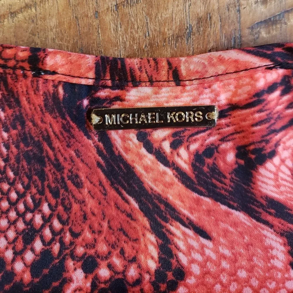 Michael Kors Women Reptile Print Blouse Roll Tab Short Sleeves Size M - Picture 6 of 8